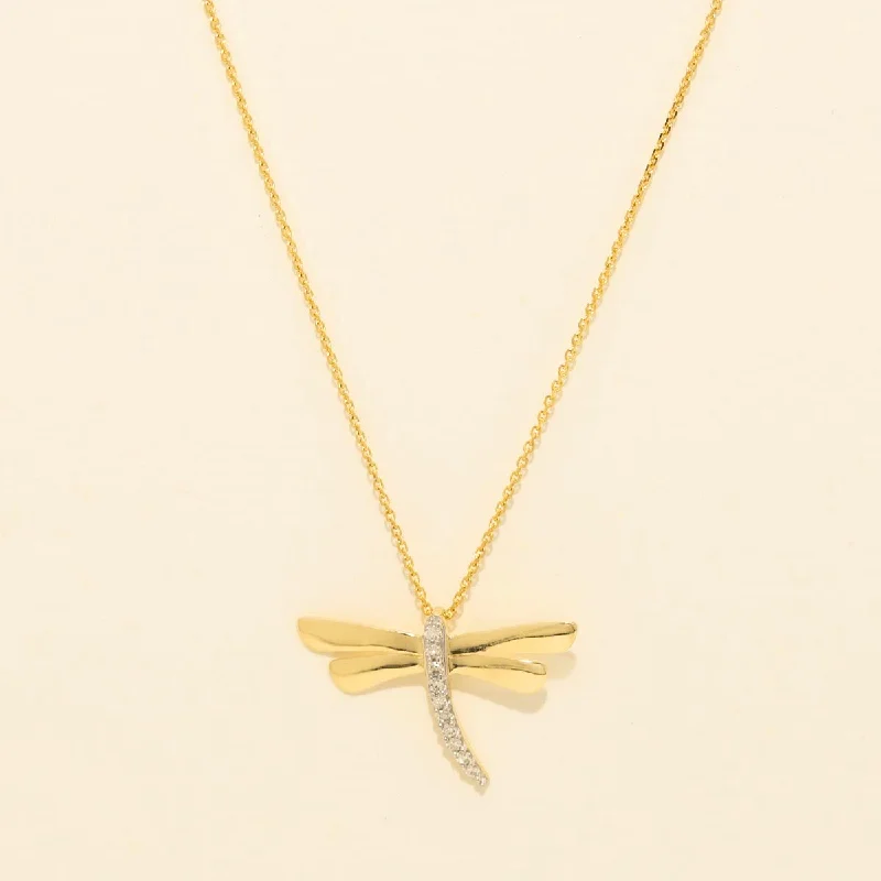 Diamond Dragonfly Necklace in 10kt Yellow Gold (1/20ct tw)