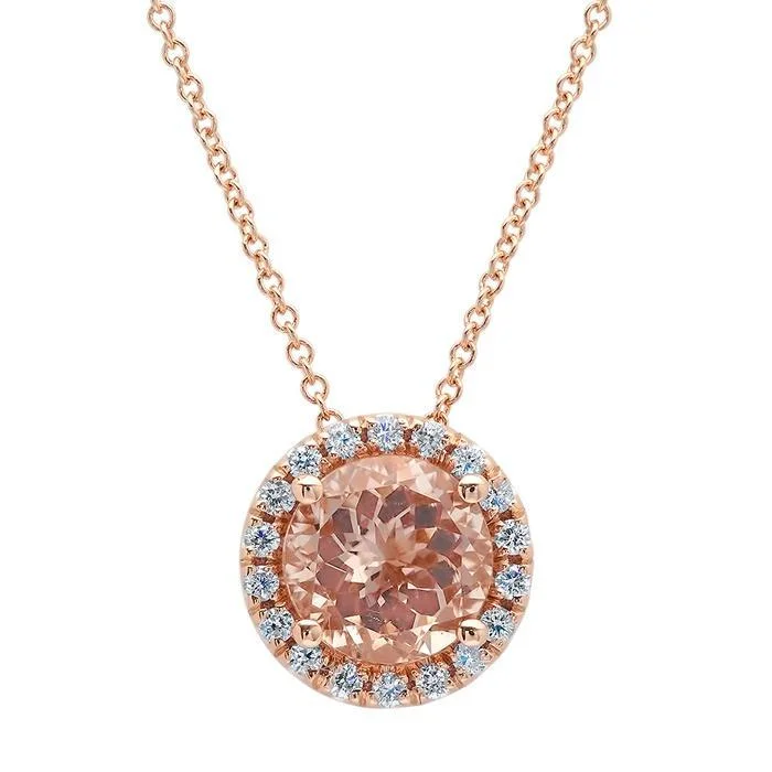 Diamond Halo Morganite Pendant