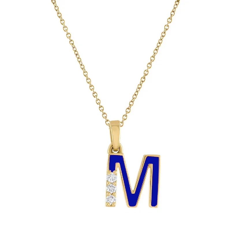 Diamond Initial M Twilight Blue Enamel Necklace in 14kt Yellow Gold (.03ct tw)