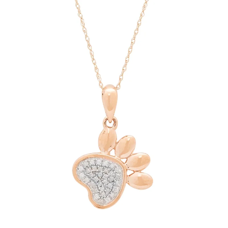 Diamond Paw Print Necklace in 10kt Rose Gold (1/10ct tw)