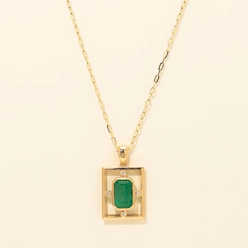 Emerald Necklace in 14kt Yellow Gold with Diamonds (.04ct tw)