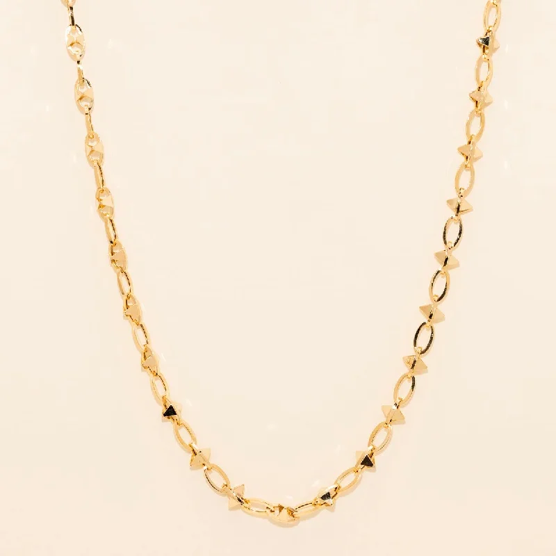 Estate Geometric Oval Link Necklace in 14kt Yellow Gold