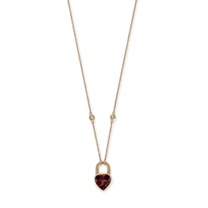 GARNET HEART LOCK NECKLACE