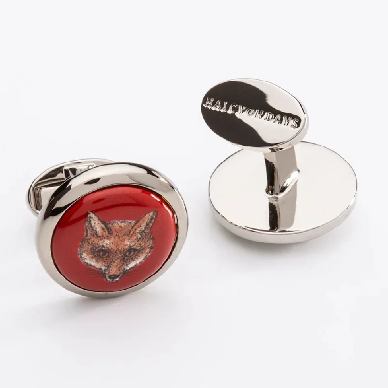 Halcyon Days Fox Head Red Round Cufflinks