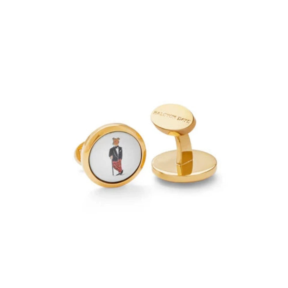 Halcyon Days Hal the Bear Round Gold Cufflinks