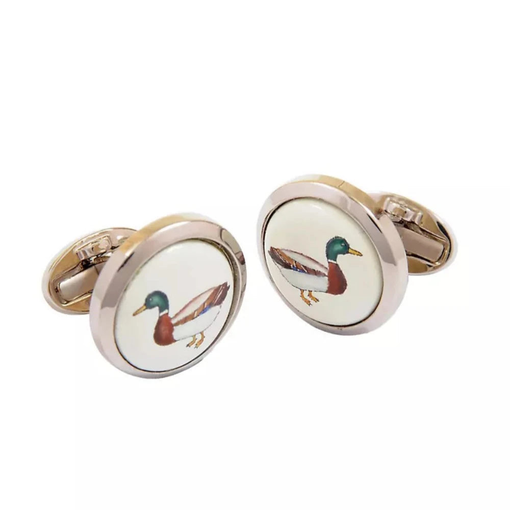 Halcyon Days Mallard Round Gold Cufflinks