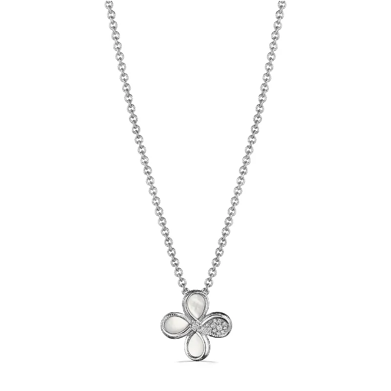 Jardin Flower Pendant Necklace with Mother of Pearl and Diamonds