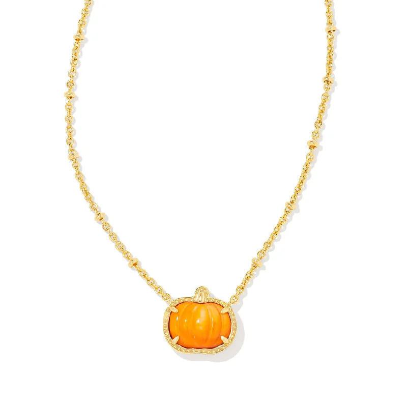 Kendra Scott Pumpkin Gold Short Pendant Necklace in Orange Mother of Pearl