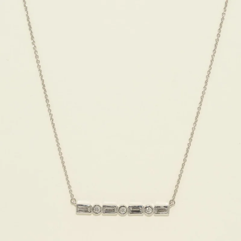 Lab Grown Baguette and Round Diamond Bar Necklace in 10kt White Gold (3/8ct tw)