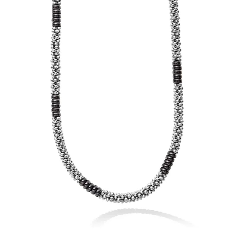 Lagos Black Caviar Silver Station Ceramic Beaded Necklace