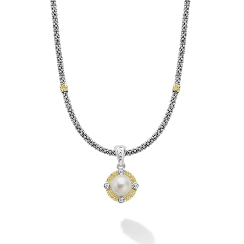 Lagos Luna Pearl Diamond Caviar Necklace