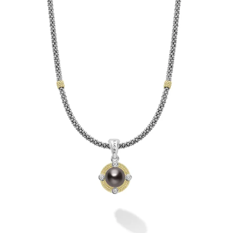 Lagos Luna Tahitian Black Pearl Diamond Caviar Necklace