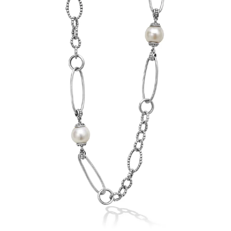 Lagos Sterling Silver Luna Pearl Link Necklace