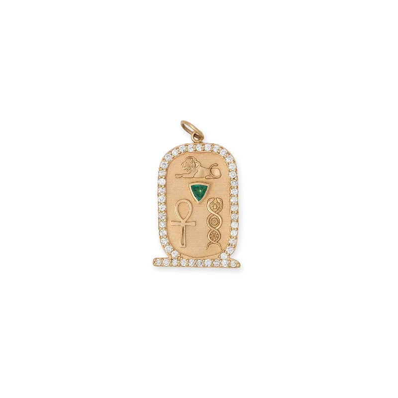 LARGE PAVE EMERALD TRILLION CARTOUCHE CHARM