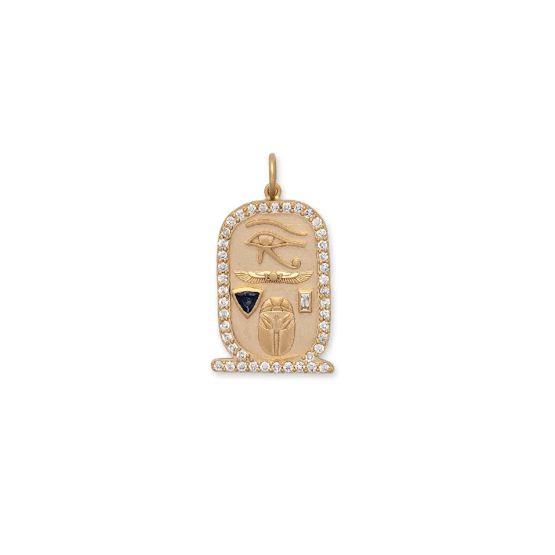 LARGE PAVE SAPPHIRE TRILLION + BAGUETTE DIAMOND CARTOUCHE CHARM