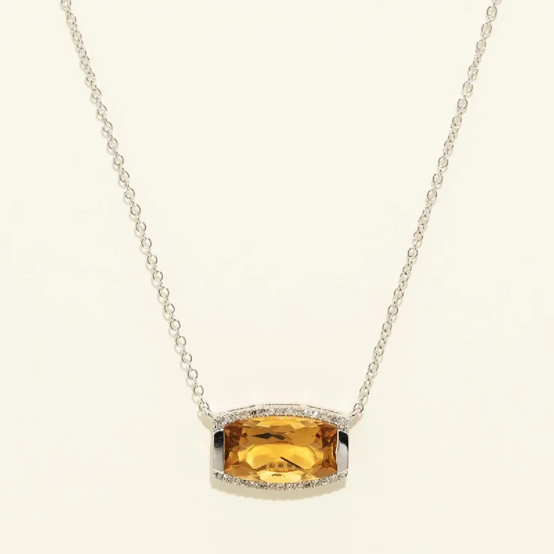 Madison L Citrine Necklace in 14kt White Gold with Diamonds (1/10ct tw)