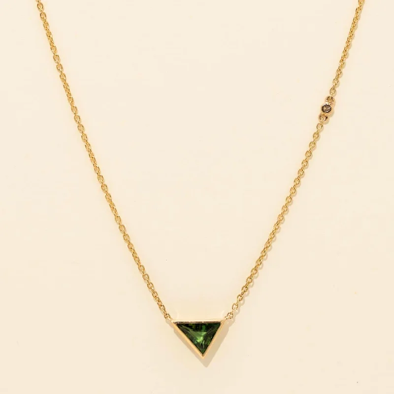 Maine Green Tourmaline Necklace in 14kt Yellow Gold with a Diamond (.01ct tw)