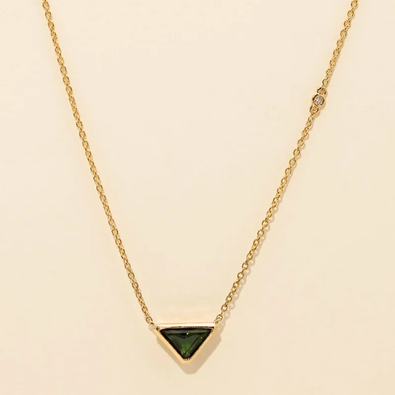 Maine Green Tourmaline Necklace in 14kt Yellow Gold with a Diamond (.01ct tw)