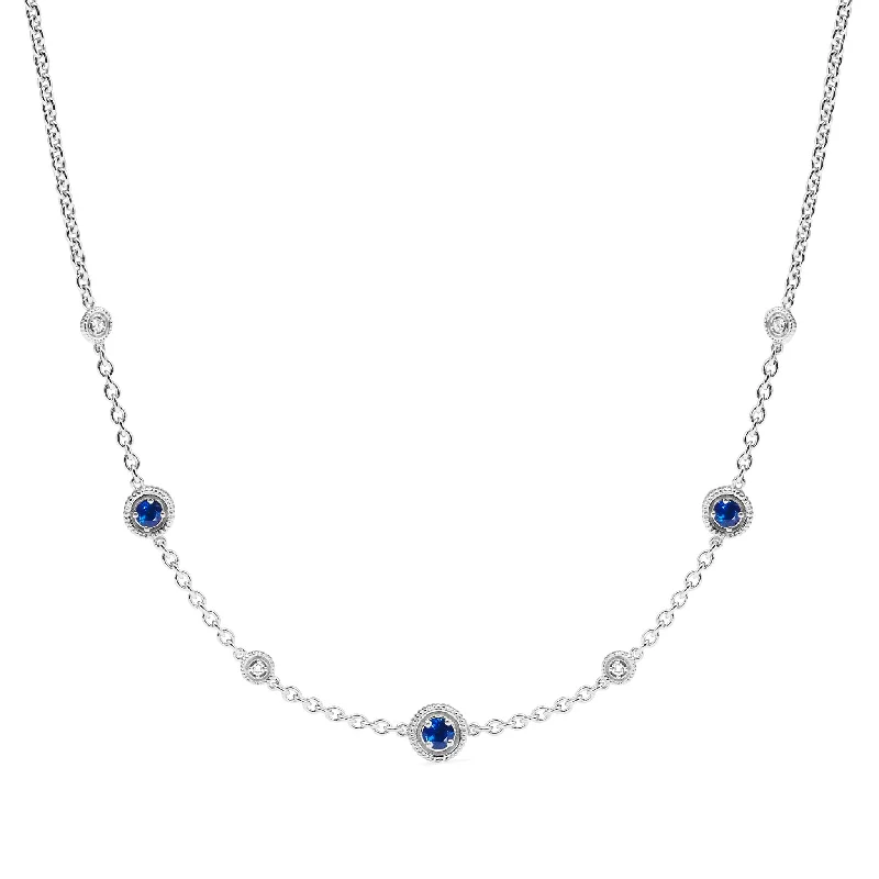 Max Station Necklace with Blue Sapphire and Diamonds