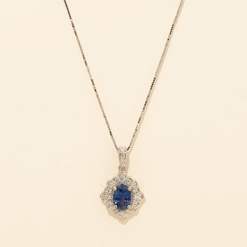 Oval Sapphire Necklace in 14kt White Gold with Diamonds (1/4ct tw)