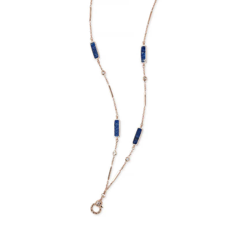 PAVE CHARM CLIP 4 LAPIS INLAY DIAMOND SMOOTH BAR NECKLACE