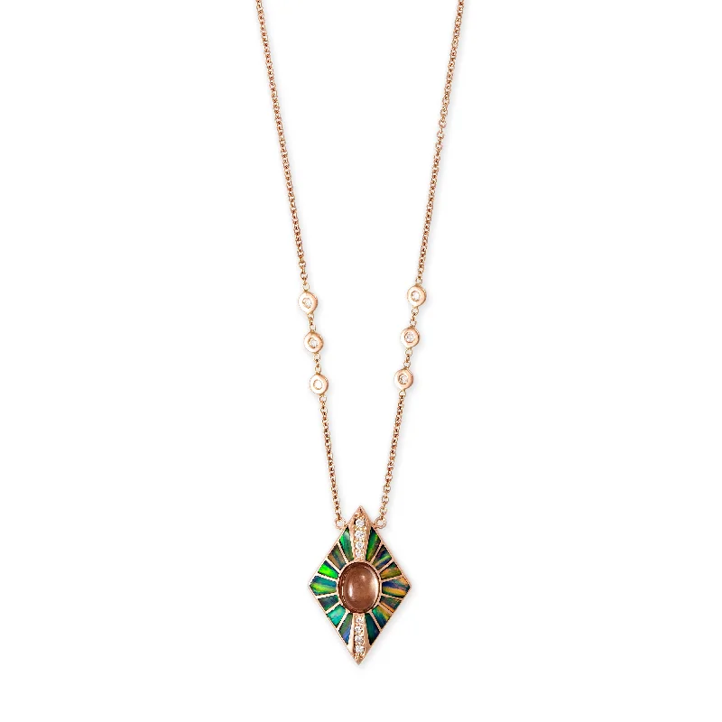 PAVE LABRADORITE + GREEN OPAL INLAY KITE NECKLACE