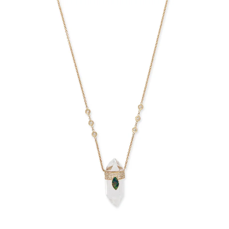 PAVE OPAL MARQUISE CAP + CLEAR QUARTZ CRYSTAL NECKLACE