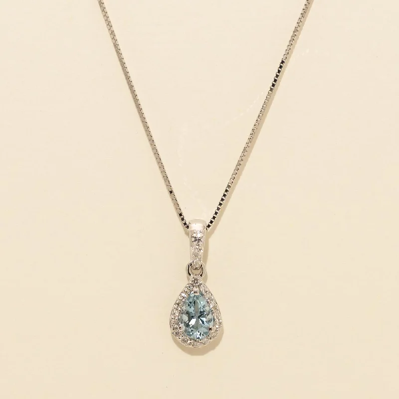 Pear Shape Aquamarine Necklace in 14kt White Gold with Diamonds (1/10ct tw)