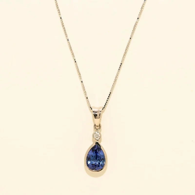 Pear Shape Tanzanite Necklace in 14kt White Gold with Diamond (.03ct)