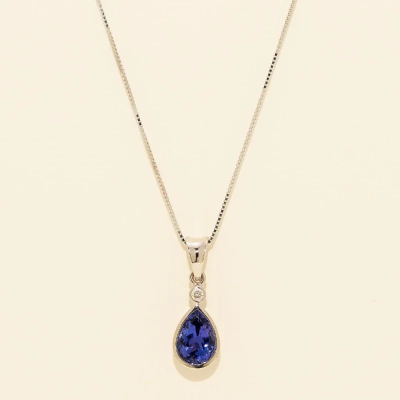 Pear Shape Tanzanite Necklace in 14kt White Gold with Diamond (.03ct)