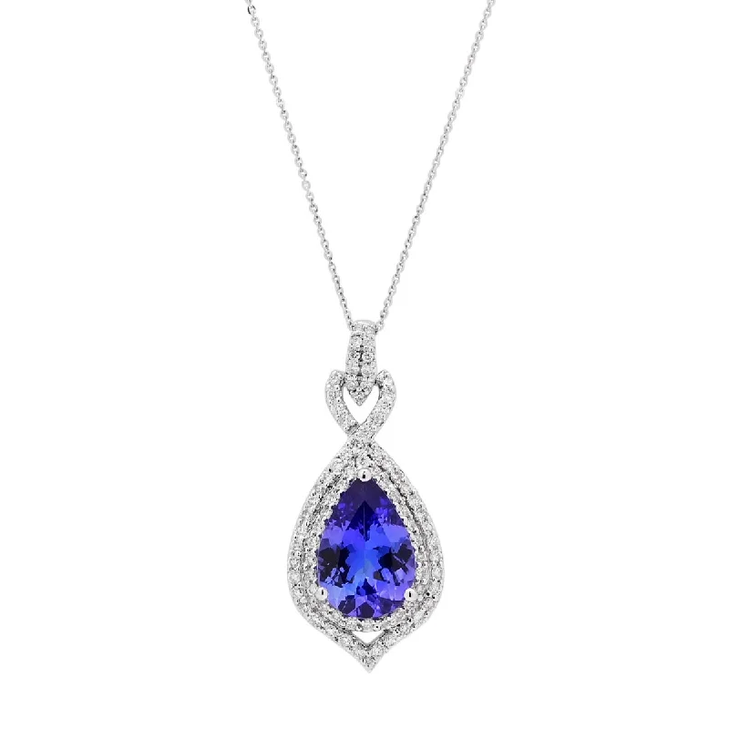 Pear Shape Tanzanite Necklace in 14kt White Gold with Diamonds (1/5ct tw)