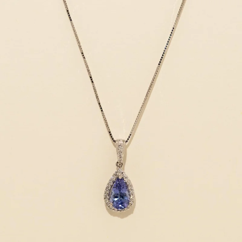 Pear Shape Tanzanite Necklace in 14kt White Gold with Diamonds (1/7ct tw)