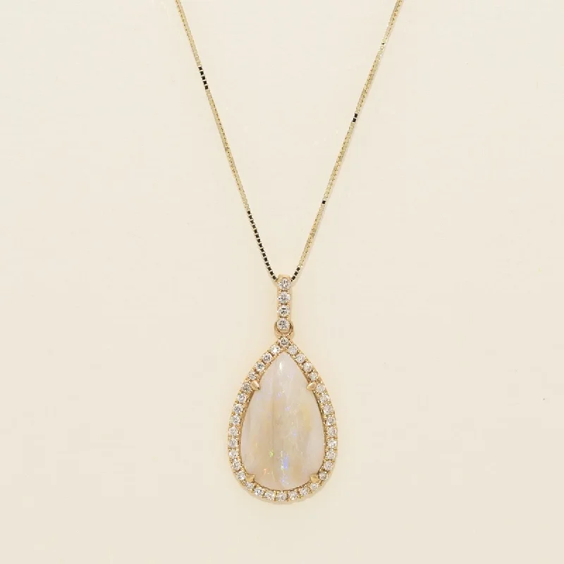 Pear Shaped Opal Necklace in 14kt Yellow Gold with Diamonds (1/4ct tw)