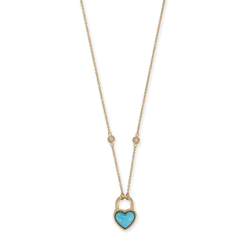 SMALL TURQUOISE HEART LOCK NECKLACE