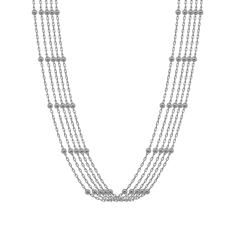 Sterling Silver 16-18" 5 Strand and Stationary Beaded Necklace