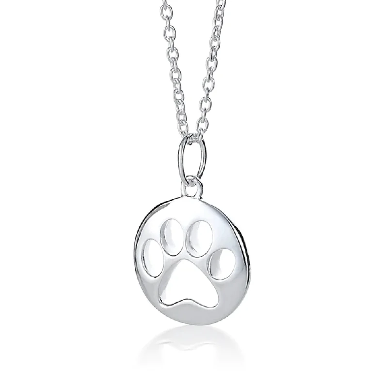 Sterling Silver Paw Print Pendant Necklace