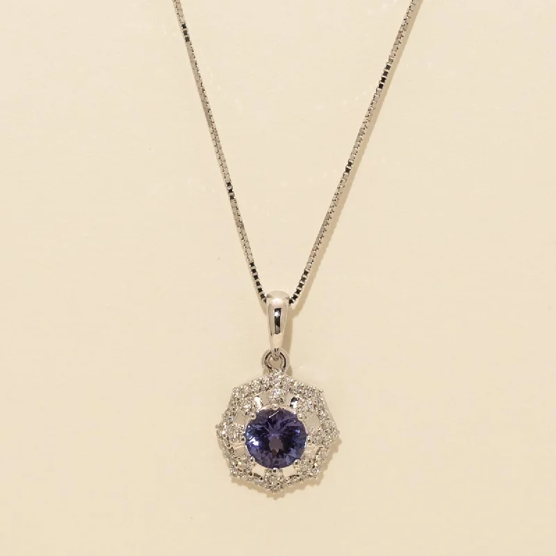 Tanzanite Necklace in 14kt White Gold with Diamonds (1/7ct tw)