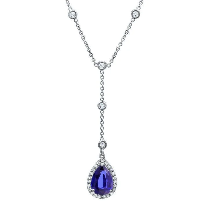 Tanzanite Pear Drop Halo Necklace