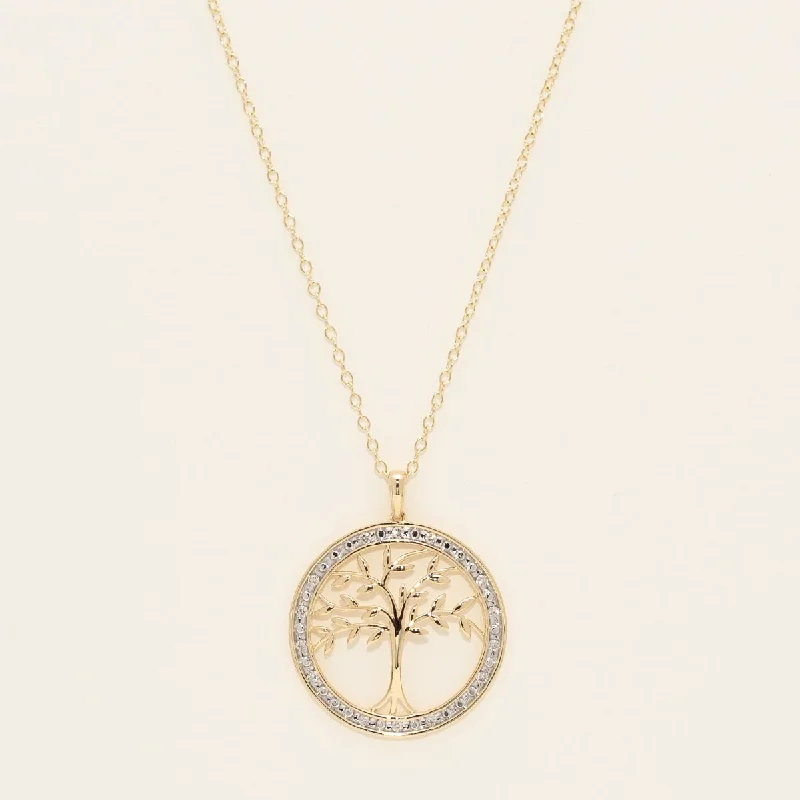 Diamond Tree of Life Necklace in 14kt Yellow Gold (1/10ct tw)