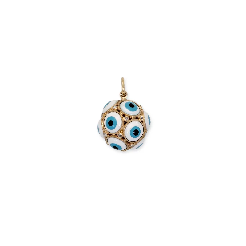 WHITE CERAMIC EYE + ROSE CUT DIAMOND SPHERE CHARM