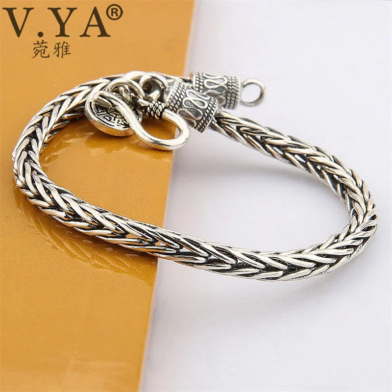 V.YA Punk Men Jewelry Thai Silver Bracelets for Men Infinity Pattern Bracelet