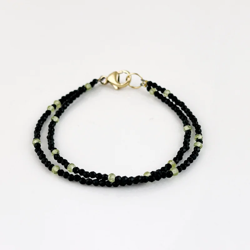 Black Spinel + Peridot "Kiwi Seed" Bead Bracelet