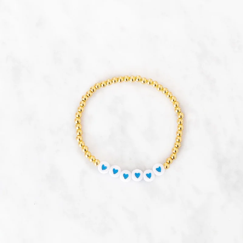 Blue Heart Gold Beaded Bracelet