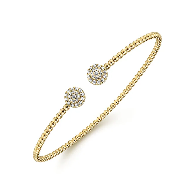 Gabriel & Co. Yellow Gold BujukanCuff Bracelets with Diamond Pave Discs