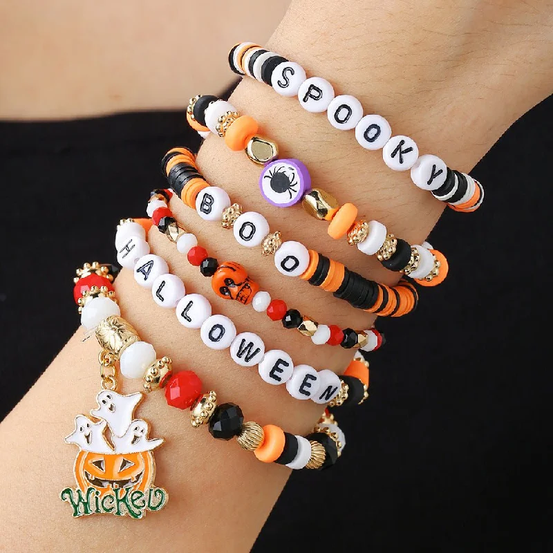 Halloween Pumpkin Letter Polymer Clay Bracelet Multi-layer Women