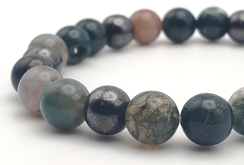 Moss Agate, Bloodstone, Ocean Jasper, Magnetite Bead Stretch Bracelet