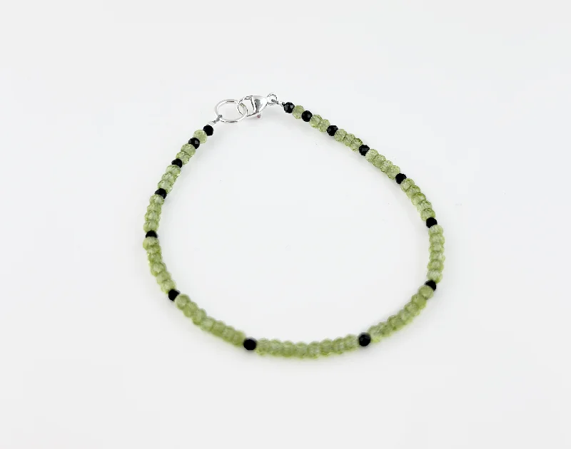 Peridot + Black Spinel " Kiwi Seed" Bead Bracelet