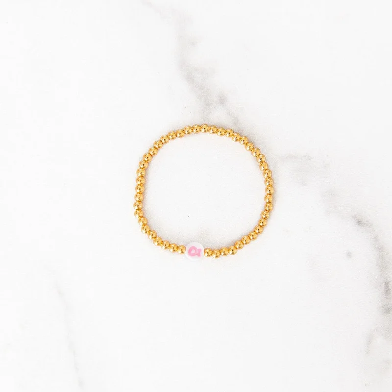 Pink Awareness Ribbon Gold Beaded Bracelet