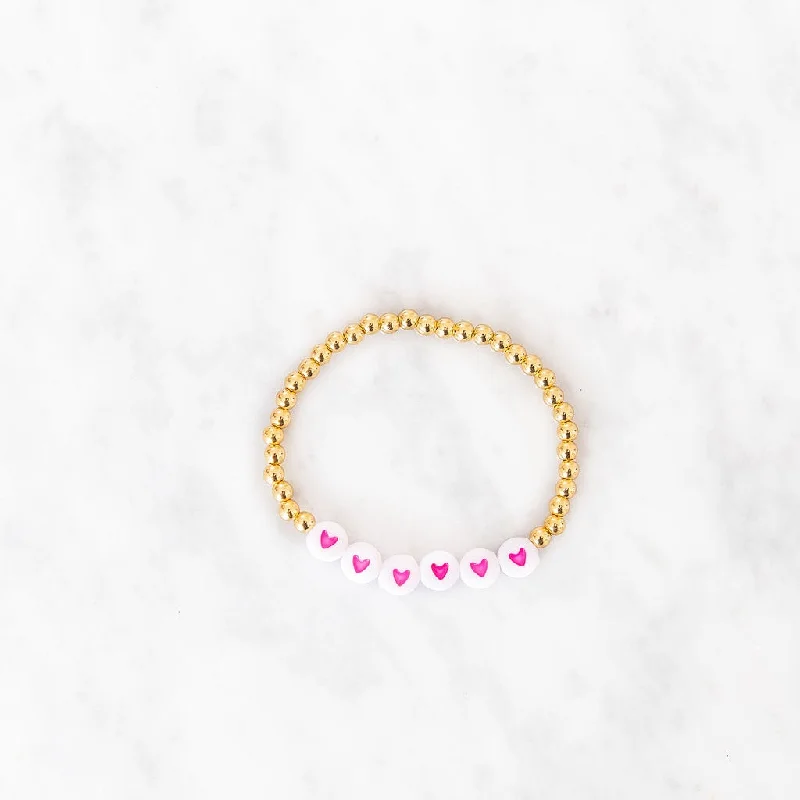 Pink Heart Gold Beaded Bracelet