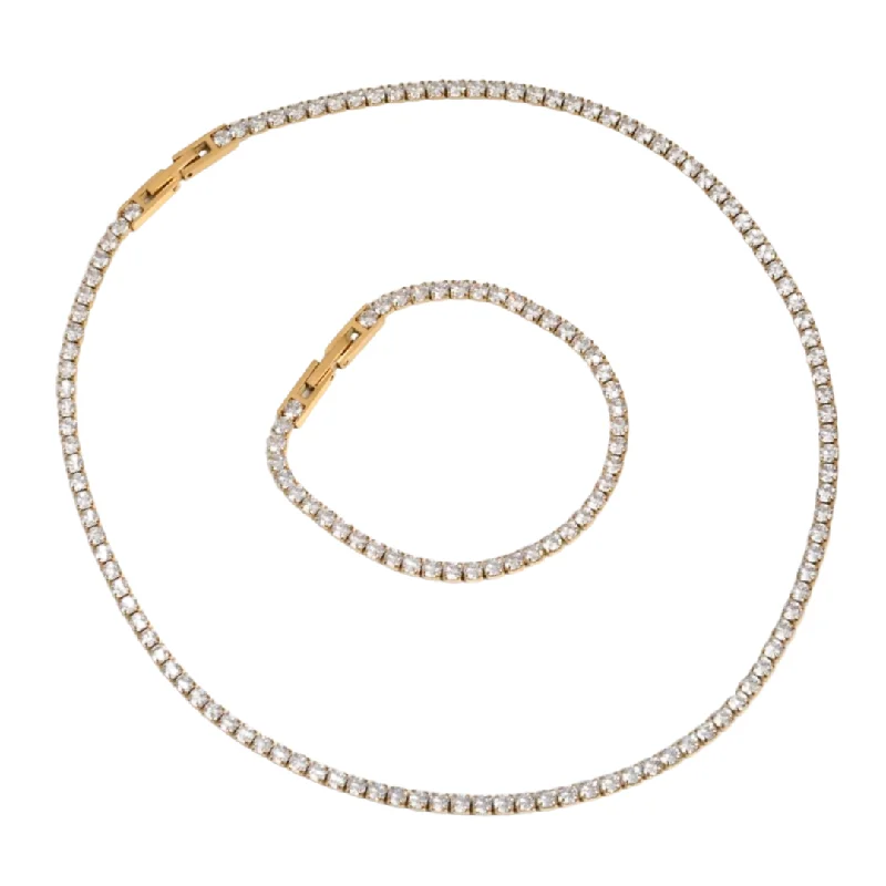 TENNIS GOLD - 18k Gold Plated Zircon Necklace or Bracelet